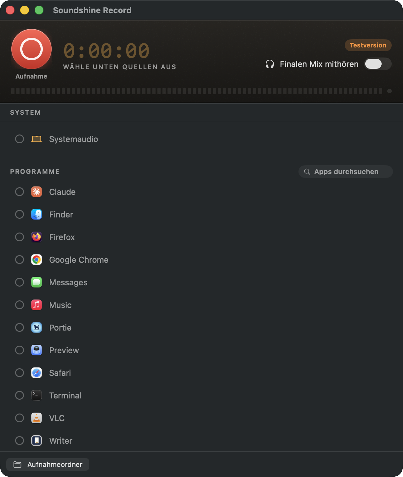 Soundshine Record recording system audio, an app, and a microphone into one file