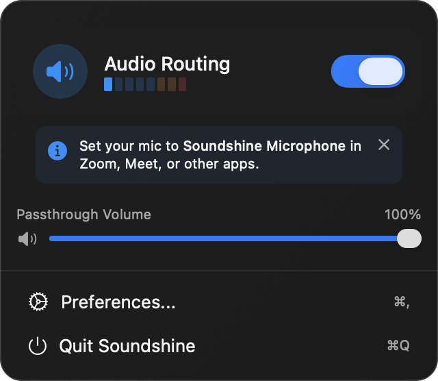 Soundshine menu bar app routing system audio